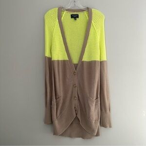 American Eagle Knit Button Neon Green Yellow and Brown Cardigan Sweater